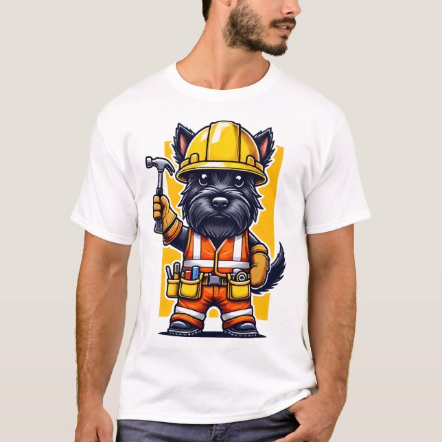 T-shirt Ouvrier de la construction Scottish Terrier (Devant)