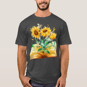 T-shirt Ouvrir Livre Sunflower Bookworm Lecture Écrire