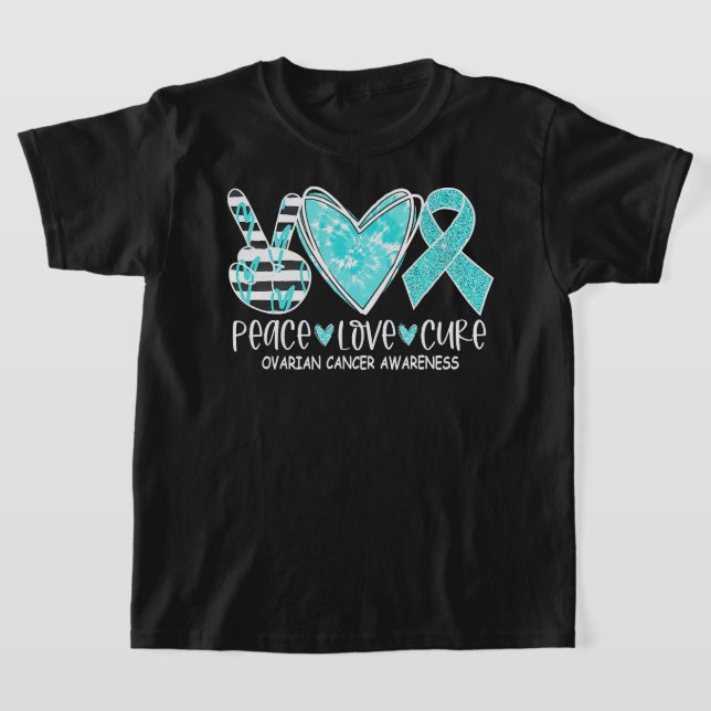 T-shirt Ovarian Cancer Awareness Teal Ribbon Heart Peace L (Poser)