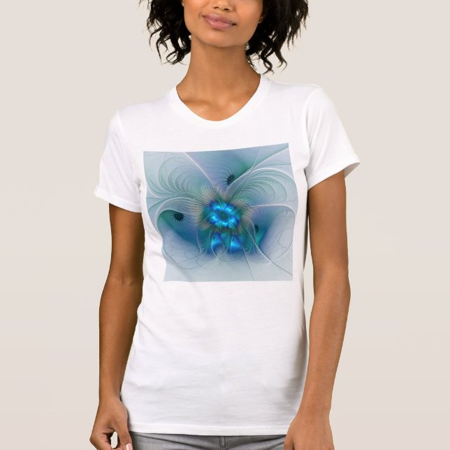 T-shirt Ovations debout, fractale abstraite bleu turquoise (Devant)