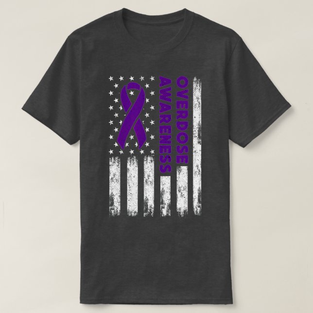 T-shirt Overdose Awareness Flag Purple Ribbon Addiction Re (Design devant)