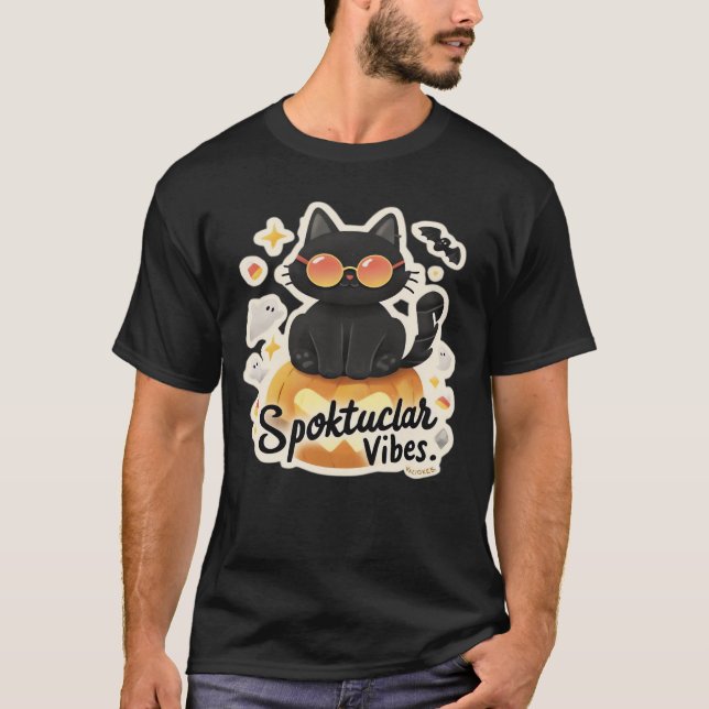 T-Shirt oversize Halloween Chat noir mignon Citrou (Devant)