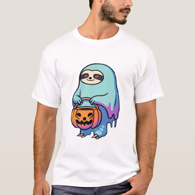 T-Shirt Oversize Halloween Fantôme de Paresseux (Devant)