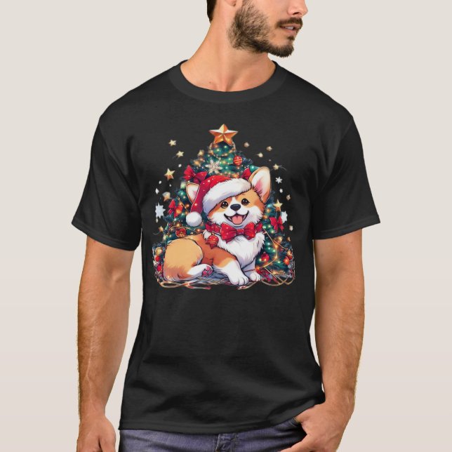 T-Shirt Oversized Arbre de Noël Corgi (Devant)
