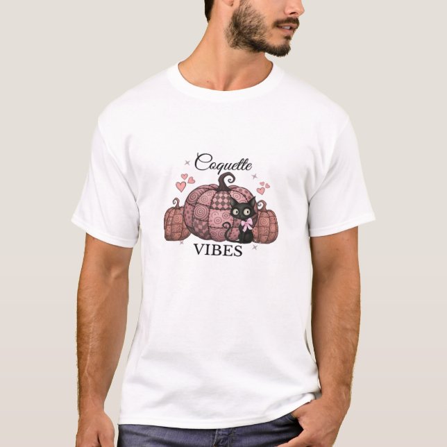 T-Shirt Oversized Chat Citrouille Rose Coquette (Devant)