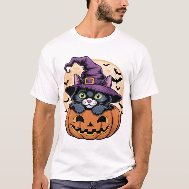 T-Shirt oversized chat Halloween citrouille chat n (Devant)