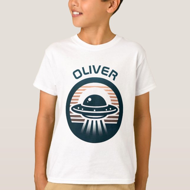 T-shirt OVNI de garçon au coucher du soleil (Devant)