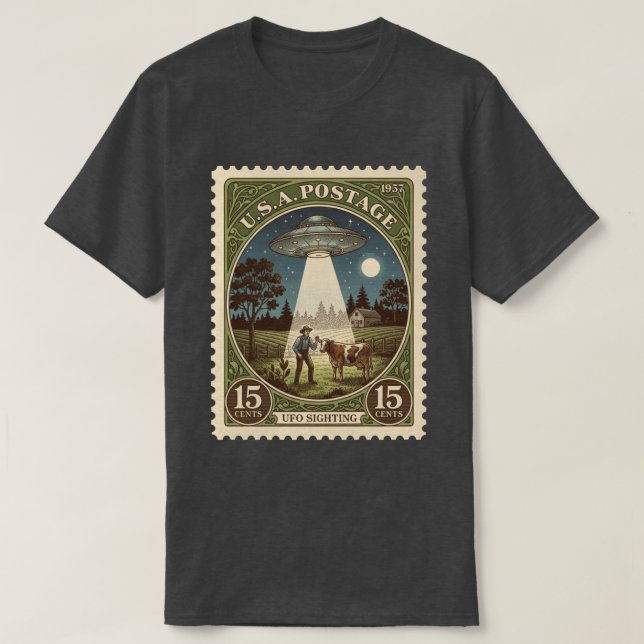 T-shirt OVNI de timbre postal vintage (Design devant)