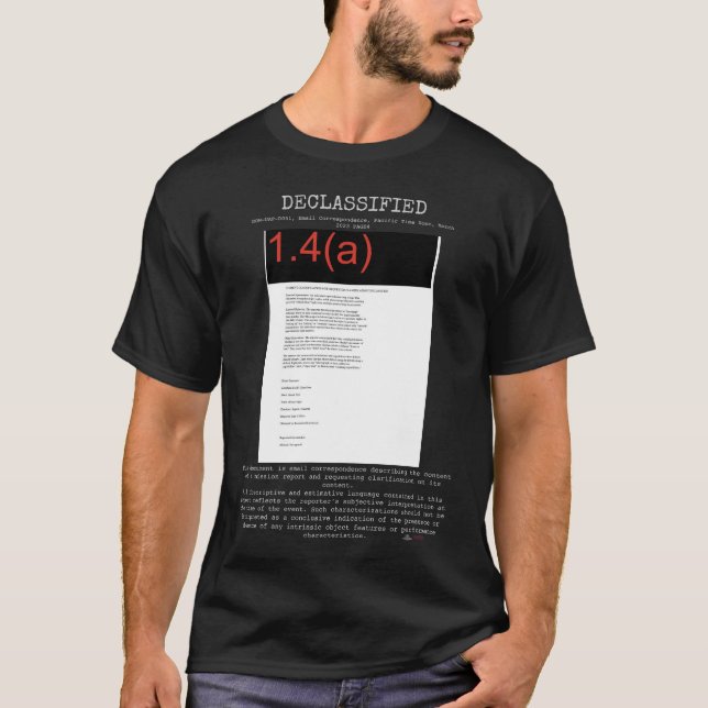T-shirt OVNI - Déclassifié DOW-UAP-D051, Email PACIFIC TZ  (Devant)