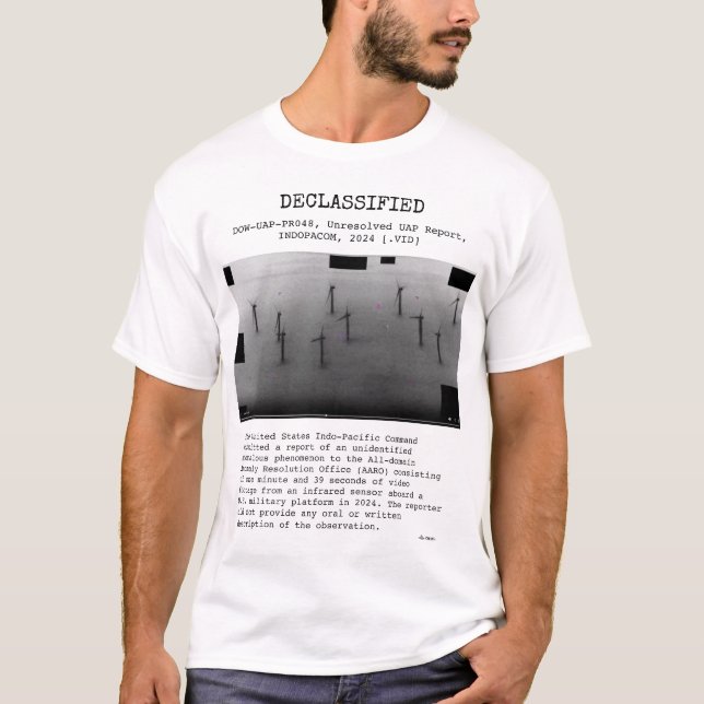 T-shirt OVNI - Déclassifié DOW-UAP-PR048, INDOCOM, 2024 (Devant)