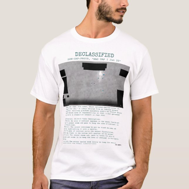 T-shirt OVNI - Déclassifié DOW-UAP-PR059, "NAG UAP 1Jun2" (Devant)