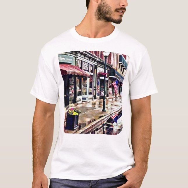 T-shirt Owego NY - Drapeau américain et reflets (Devant)