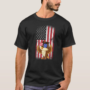 T-shirt Owl American Flag Boys Girls Hommes Femmes Quatriè