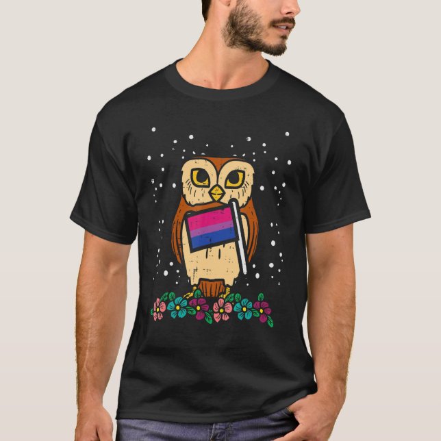 T-shirt Owl Bisexual Fleurs Drapeau mignonne Bi Pride Lgbt (Devant)