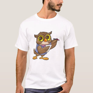 T-shirt Owl comme secrétaire avec stylo et note