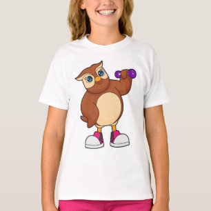 T-shirt Owl Fitness Dumbbell