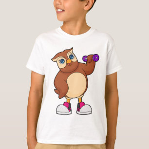 T-shirt Owl Fitness Dumbbell