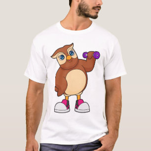 T-shirt Owl Fitness Dumbbell