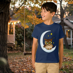 T-shirt Owl Moon Blue Cute Stars