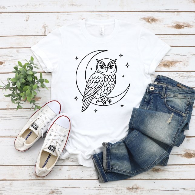 T-shirt  Owl on Crescent Moon with Stars Line Art (Créateur téléchargé)