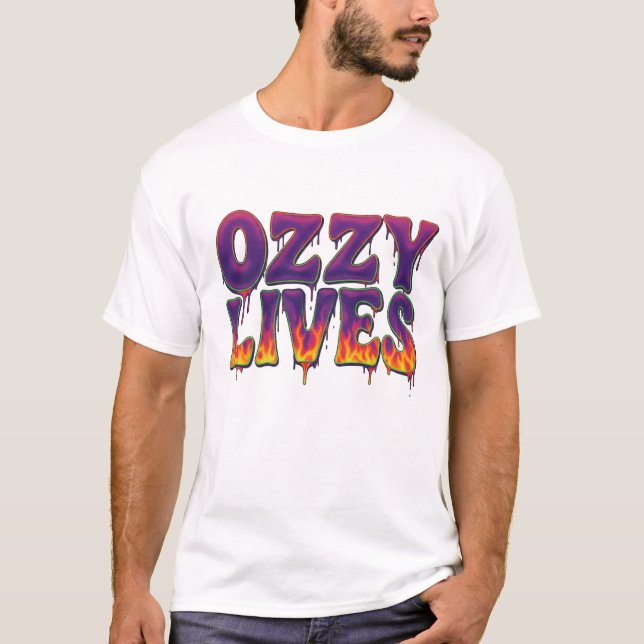 T-shirt Ozzy Lives” — Psychedelic Acid Trip Font (Devant)