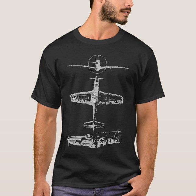 T-shirt P51 Mustang American 2ÈME GUERRE MONDIALE War Plan (Devant)