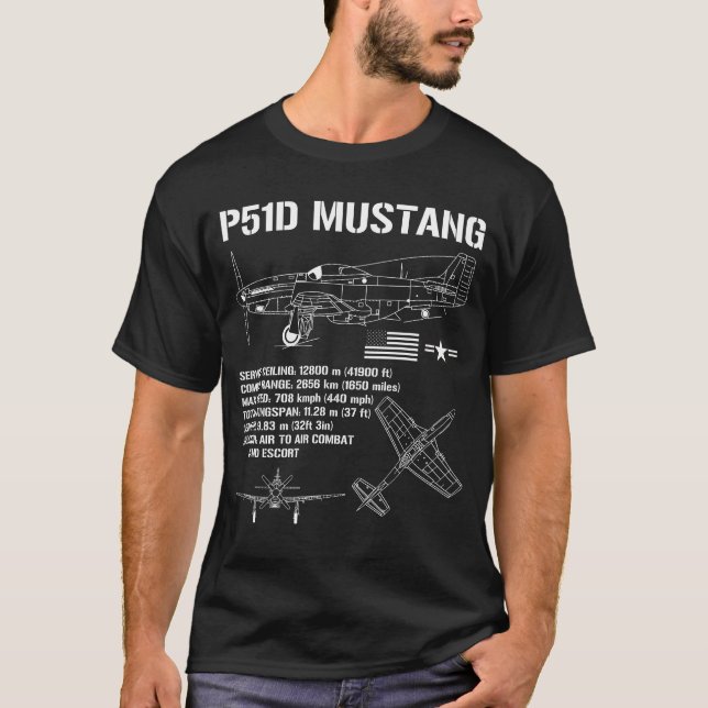 T-shirt P51 Mustang Spécifications des chasseurs 2ÈME GUER (Devant)