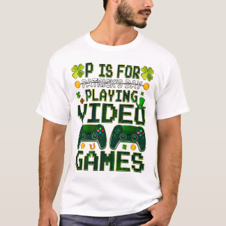 T-shirt P est pour jouer à des jeux garçons St Patrick Day
