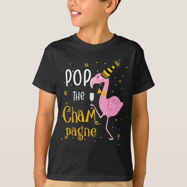 T-shirt P The Champagne It's New Year! Funny Flamingo Drin (Devant)