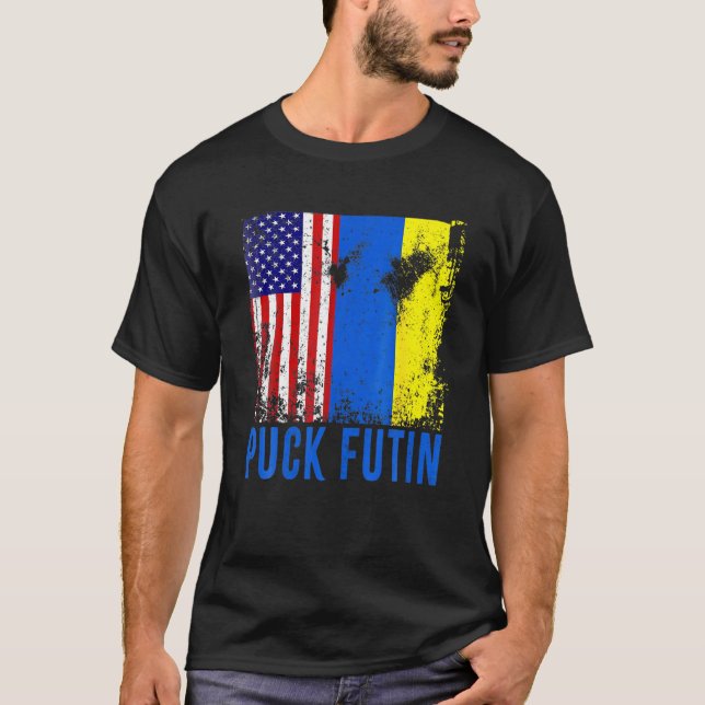 T-shirt P Uck F Utiliser Ukraine Drapeau américain Soutien (Devant)