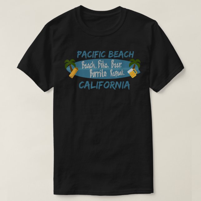 T-shirt Pacific Beach San Diego California Surf 92109 PB (Design devant)