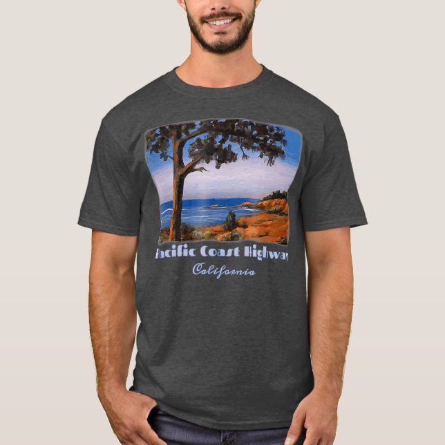 T-shirt Pacific Coast Highway One California Retro (Devant)