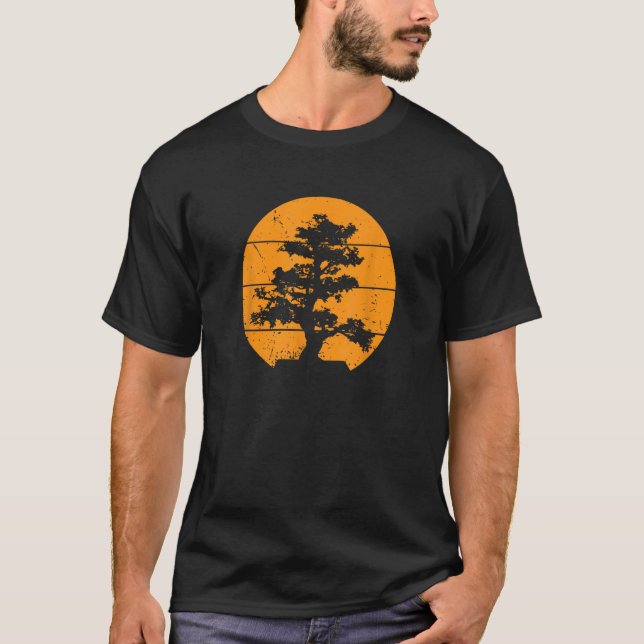 T-shirt Pacific Ocean Beach Bonsai Tree Orange Sun Retro V (Devant)