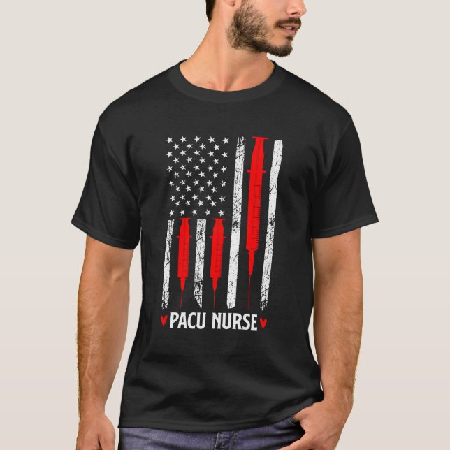 T-shirt Pacu Nurse American Flag Unité de soins d'anesthés (Devant)