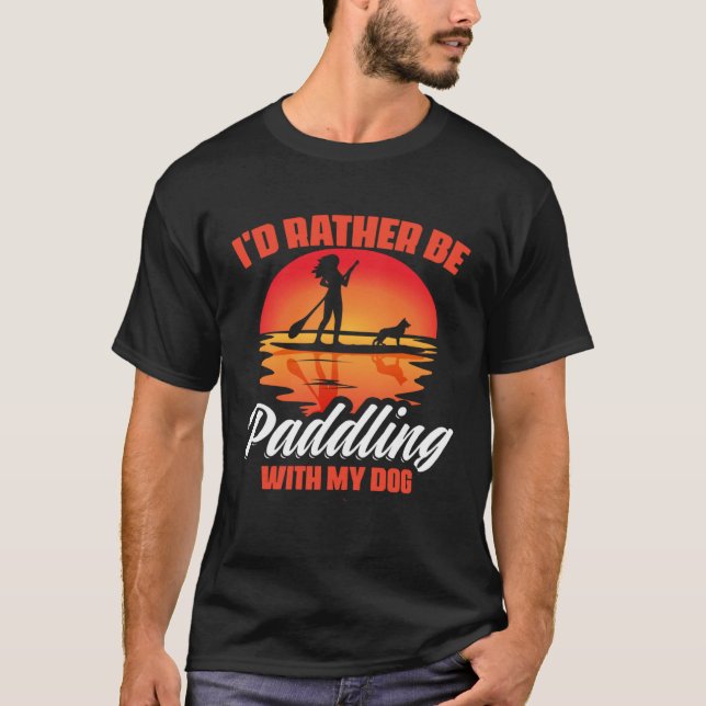 T-shirt Paddling With Dog SUP Girl Boarding Paddling Stand (Devant)