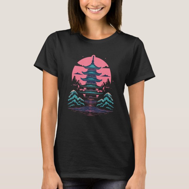 T-shirt Pagode de minuit Neo Tokyo Rétrowave Design (Devant)