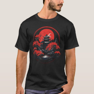 T-shirt Pagode du coucher du soleil de l'art japonais Mont