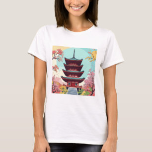 T-shirt Pagode serène au milieu des arbres en fleurs - Jap
