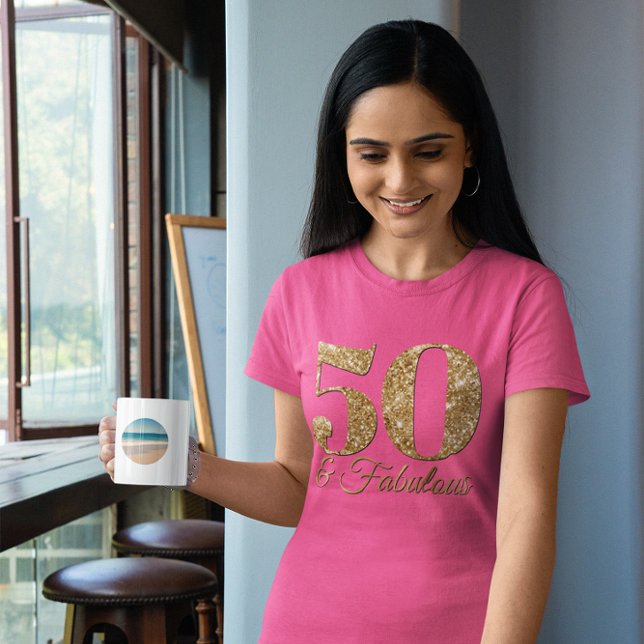 T-shirt Pailleté or 50 et rose fabuleux (50 & Fabulous Birthday Tee)