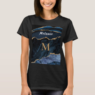 T-Shirt Pailleté Or Bleu Marine Lettre de Nom Pers