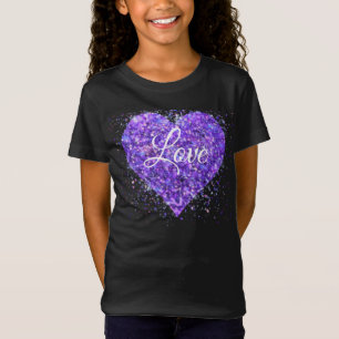 T-Shirt Paillettes violettes, amour graffiti valentine