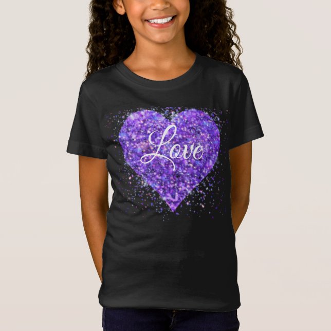 T-Shirt Paillettes violettes, amour graffiti valentine (Devant)