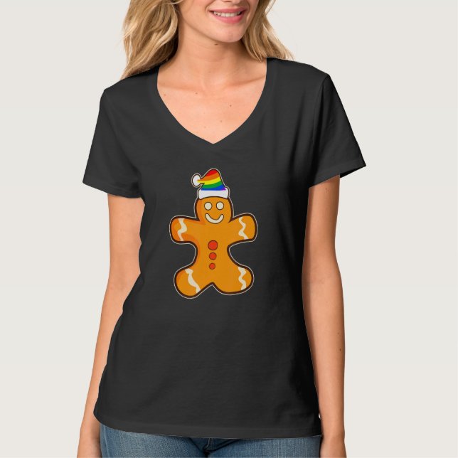 T-shirt Pain de gingembre Santa Hat Rainbow Noël (Devant)