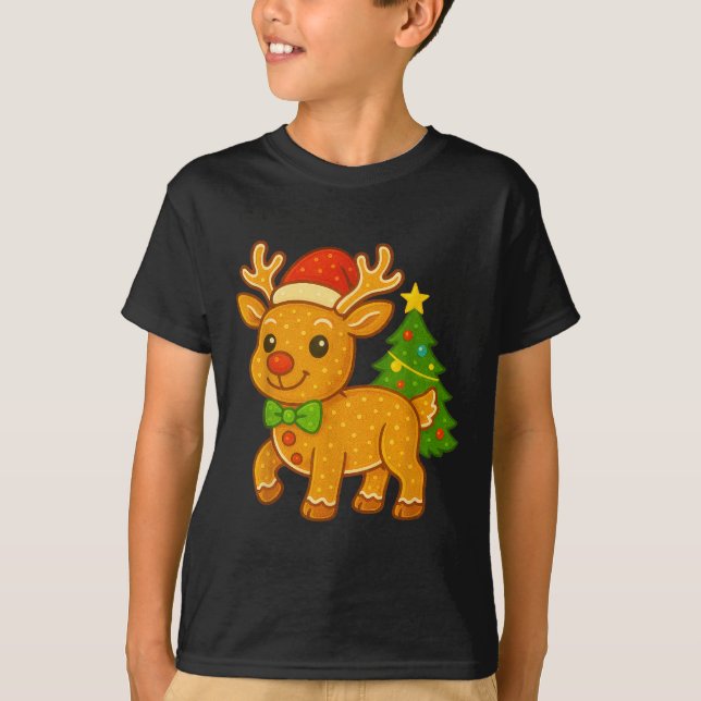 T-shirt Pain d'épice homme renne Santa Hat arbre de Noël (Devant)