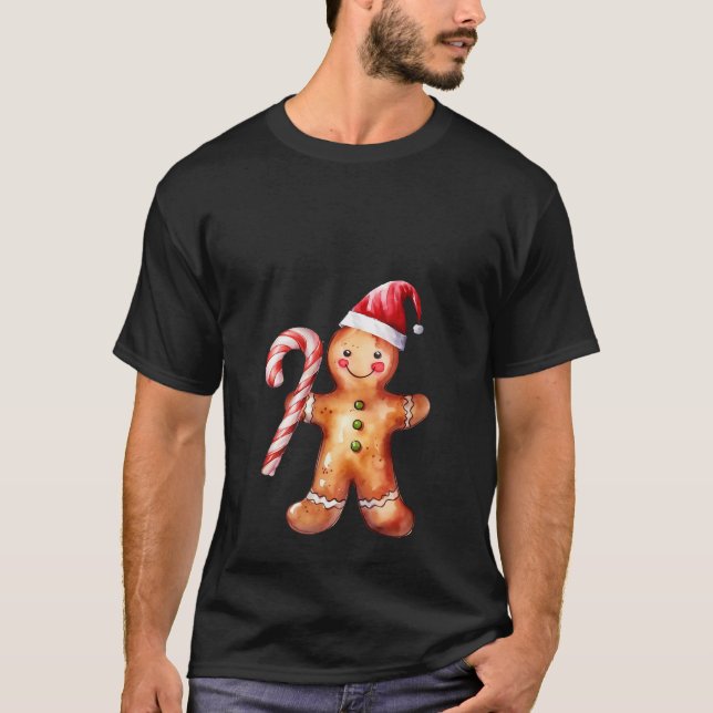 T-shirt Pain d'épice mignon homme Santa Hat Candycane Noël (Devant)