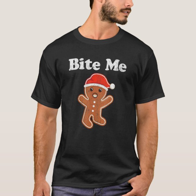 T-shirt Pain d'épices Homme Bite Me Noël Costume biscuit (Devant)
