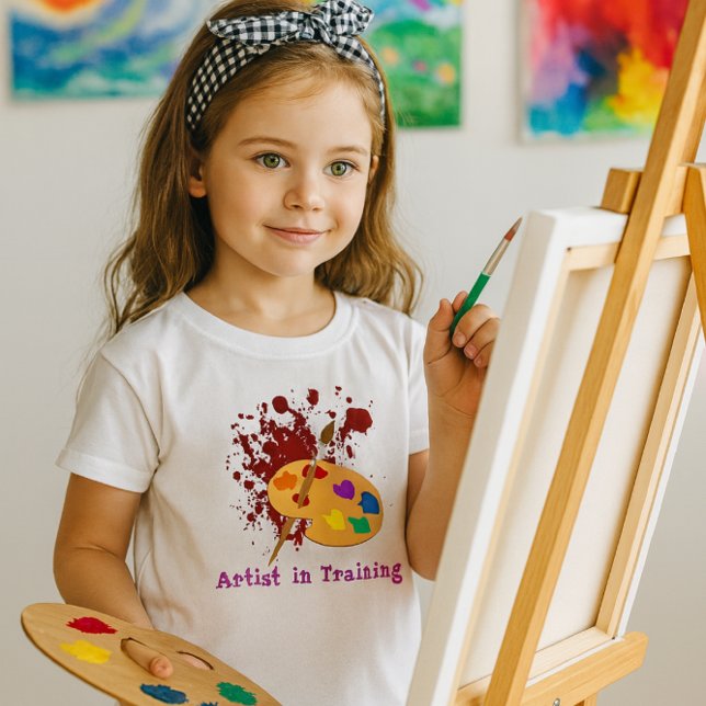 T-shirt Paint Splash Girls (Artist in Training” youth tee with vibrant palette graphic perfect for creative young painters)
