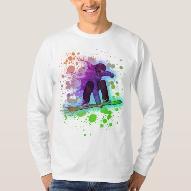 T-shirt Paint splatter arc-en-ciel snowboarder hommes à ma (Devant)