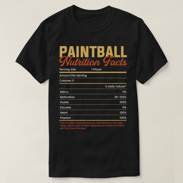 T-shirt paintball Nutrition Facts (Design devant)
