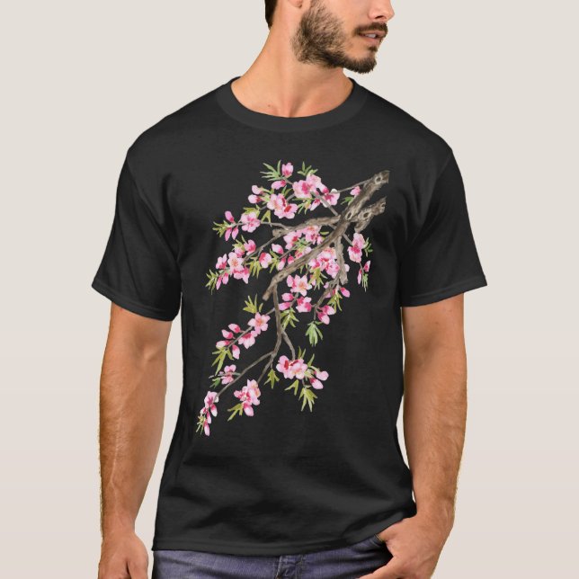 T-shirt Painted à la main rose fleurs de la Pêche 2020 (Devant)